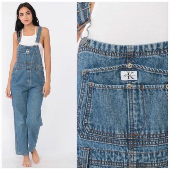 Calvin Klein Denim Overalls Size L Vintage 90s Y2K Utility Workwear - Picture 1 of 15